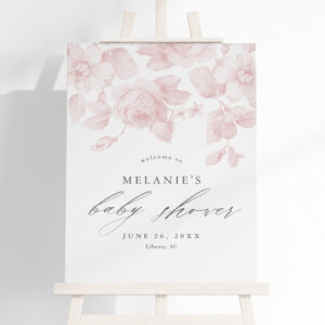 Elegant Floral Script Pink Baby Shower Welcome Foam Board