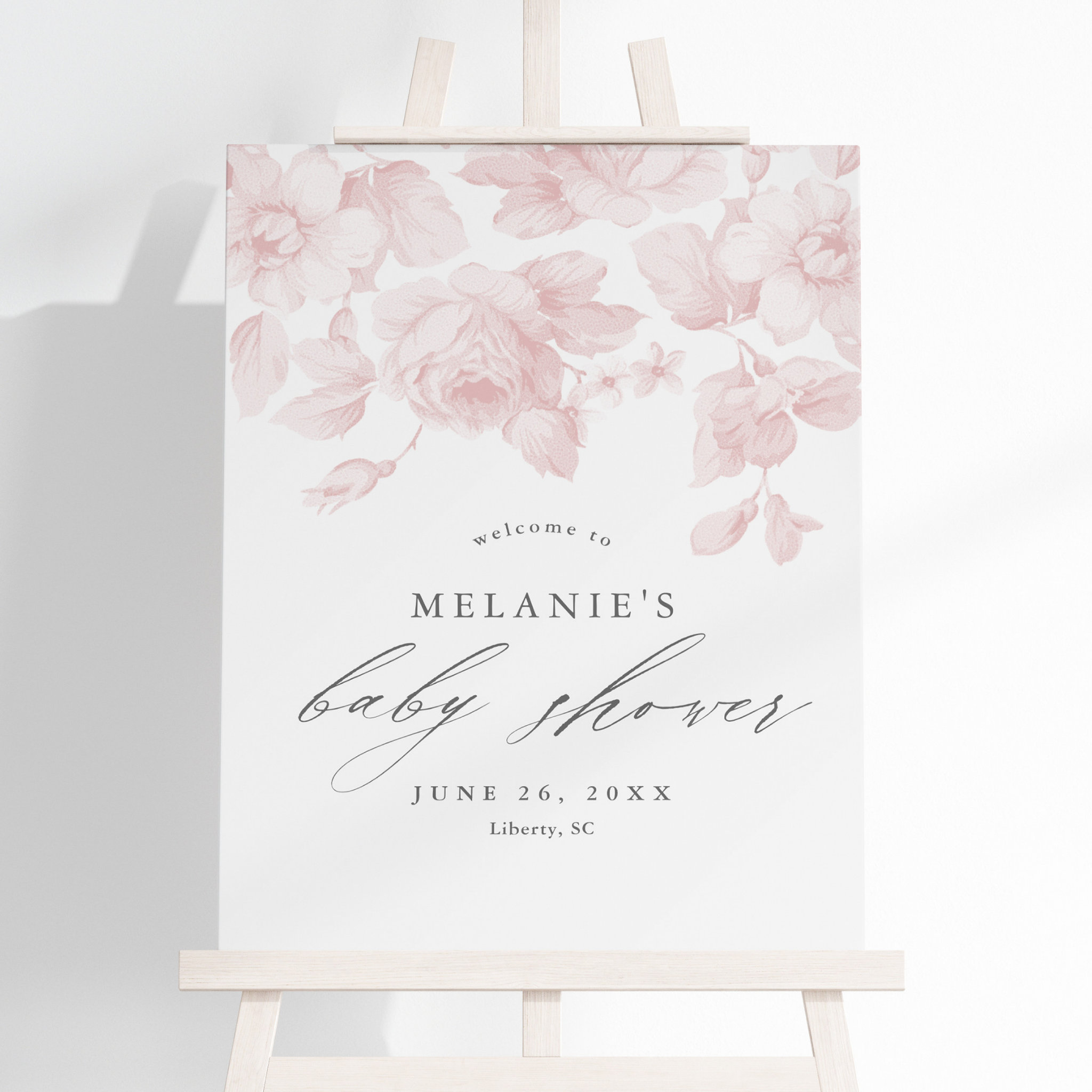 Elegant Floral Script Pink Baby Shower Welcome Foam Board