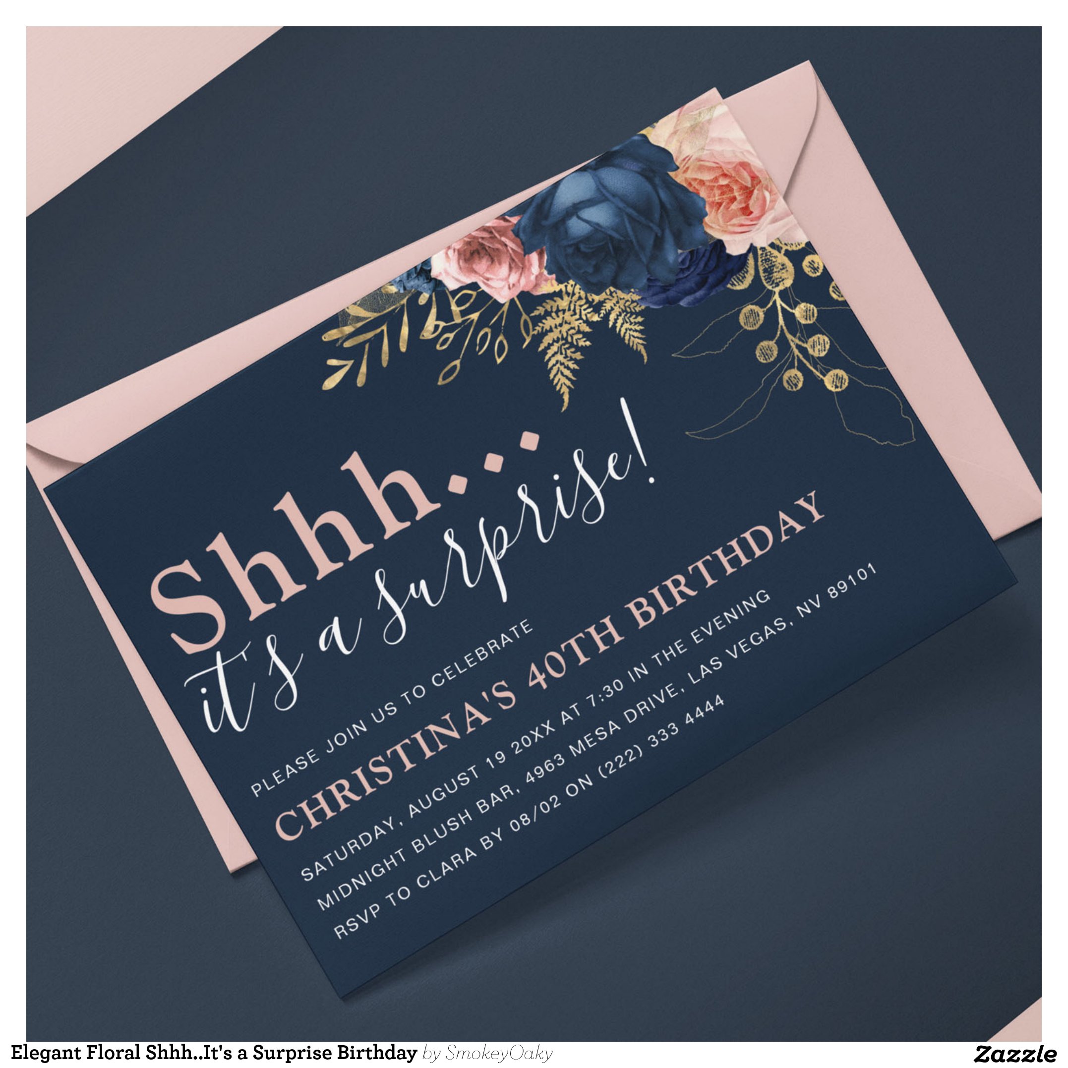 Elegant Floral Shhh..It's a Surprise Birthday Invitation