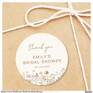 Elegant Floral Wildflower Thank You Bridal Shower Classic Round Sticker