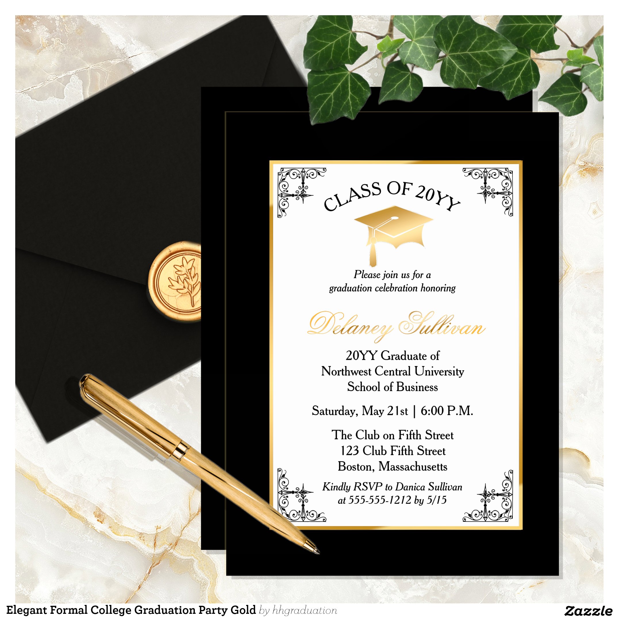 Elegant Formal College Graduation Party Gold Foil Invitation