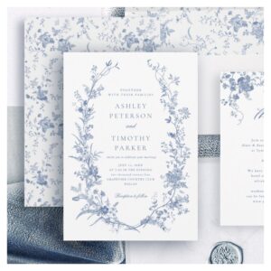 Elegant French Vintage Blue Floral Wedding Invitation