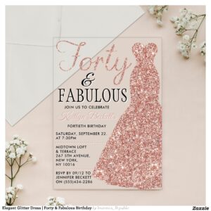 Elegant Glitter Dress   Forty & Fabulous Birthday Acrylic Invitations
