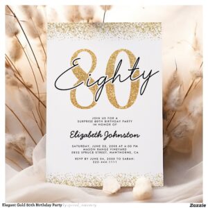 Elegant Gold 80th Birthday Party Invitation