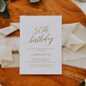 Elegant Gold Calligraphy 50th Birthday Invitation