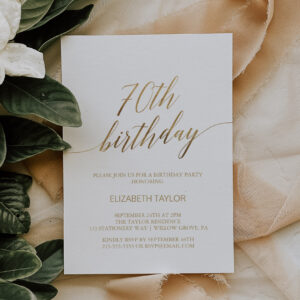 Elegant Gold Calligraphy 70th Birthday Invitation