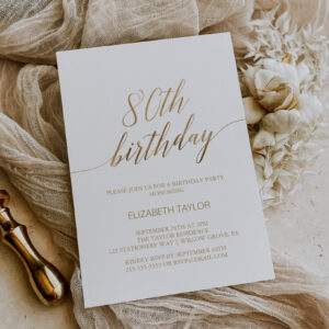 Elegant Gold Calligraphy 80th Birthday Invitation