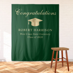Elegant Grad Cap Green Gold Graduation Welcome Tapestry