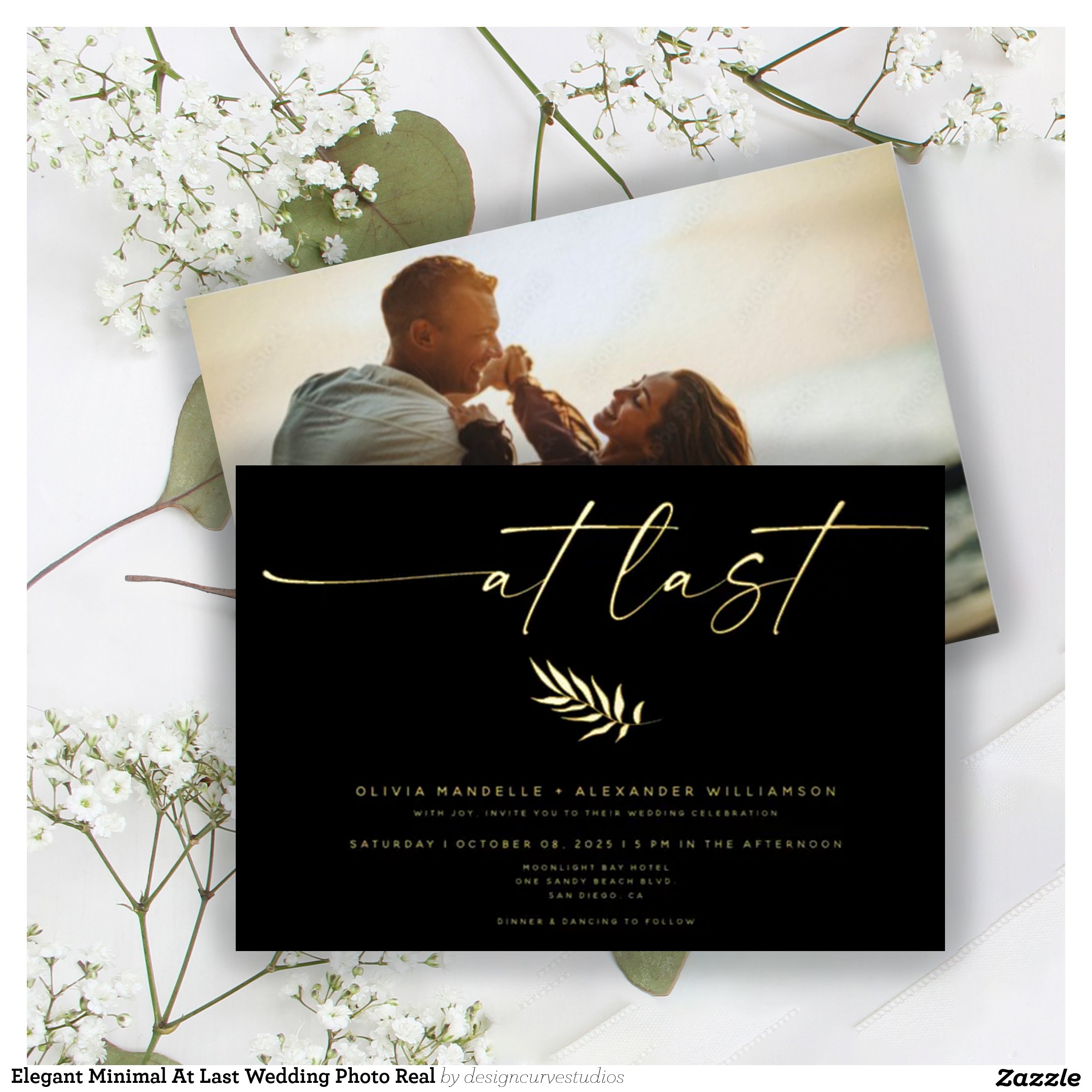 Elegant Minimal At Last Wedding Photo Real Foil Invitation