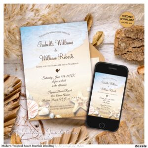 Elegant Modern Starfish Tropical Beach Wedding Invitation