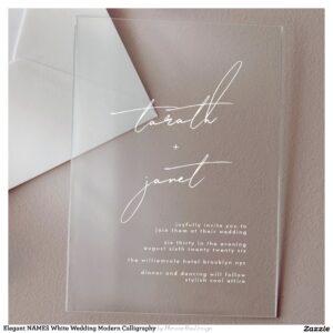 Elegant NAMES White Wedding Modern Calligraphy Acrylic Invitations