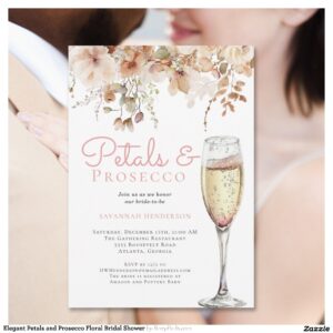Elegant Petals and Prosecco Floral Bridal Shower Invitation