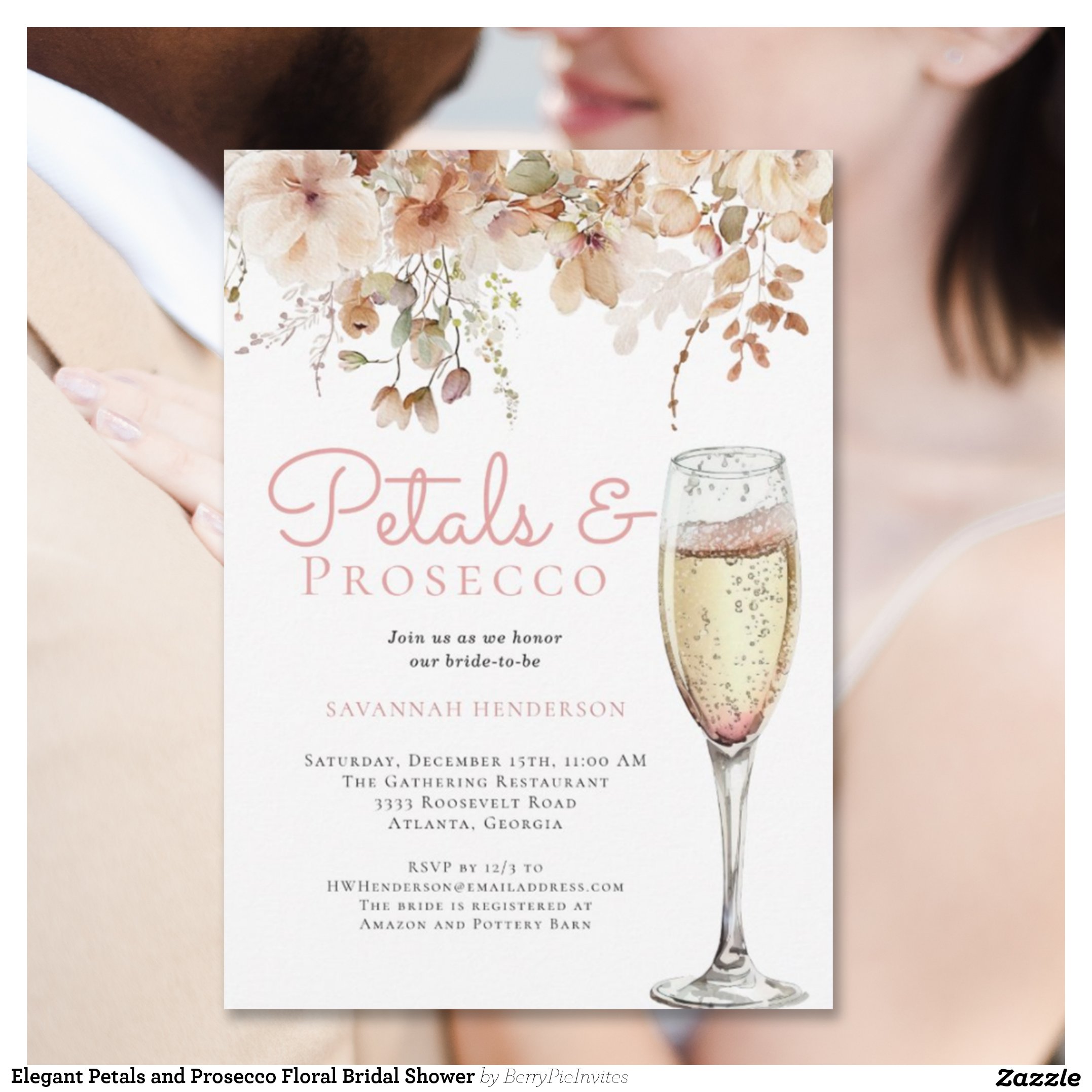 Elegant Petals and Prosecco Floral Bridal Shower Invitation