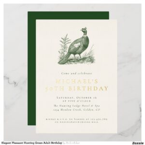 Elegant Pheasant Hunting Green Adult Birthday Foil Invitation