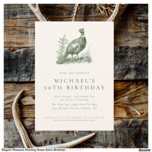 Elegant Pheasant Hunting Green Adult Birthday Invitation