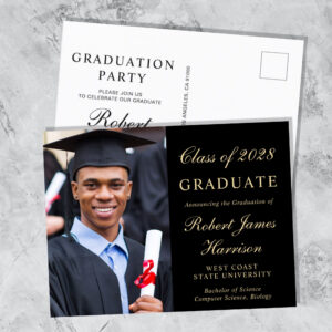 Elegant Photo College Black Graduation Party Invitation Postcard