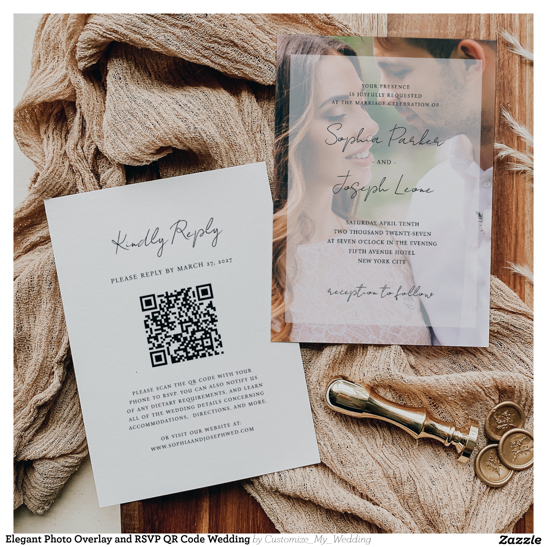 Elegant Photo Overlay and RSVP QR Code Wedding Invitation