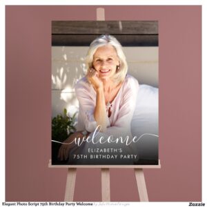 Elegant Photo Script 75th Birthday Party Welcome Foam Board