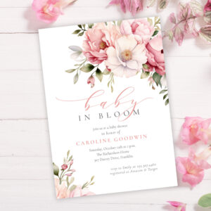 Elegant Pink Baby In Bloom Girl Baby Shower Invitation