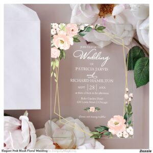 Elegant Pink Blush Floral Wedding Acrylic Invitations