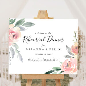 Elegant Pink Blush Rehearsal Dinner Welcome Sign
