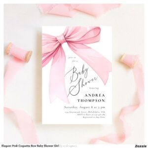 Elegant Pink Coquette Bow Baby Shower Girl Invitation