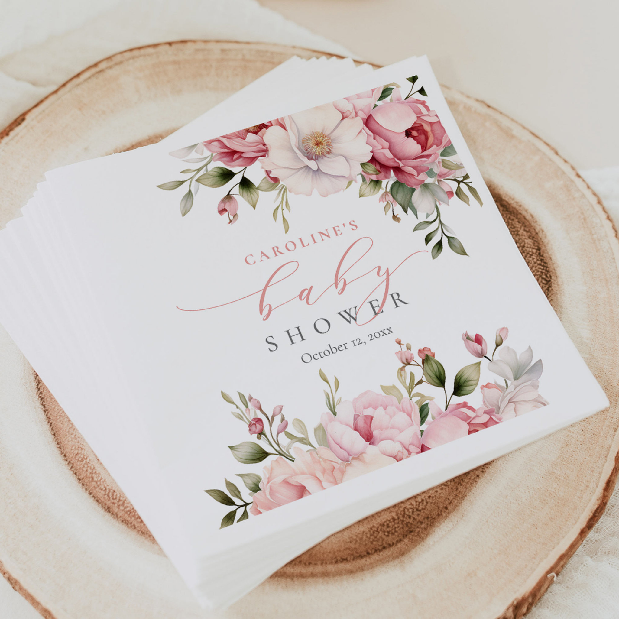 Elegant Pink Floral Baby In Bloom Girl Baby Shower Napkins