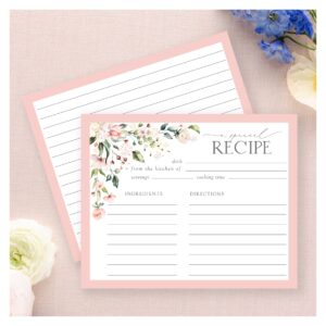 Elegant Pink Floral Bridal Shower Recipe Card