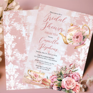 Elegant Pink Floral High Tea Bridal Shower Invitation