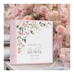 Elegant Pink Floral Script Bridal Shower Recipe 3 Ring Binder