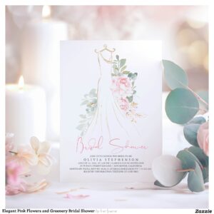 Elegant Pink Flowers and Greenery Bridal Shower Invitation