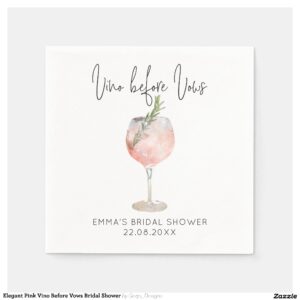 Elegant Pink Vino Before Vows Bridal Shower Napkins