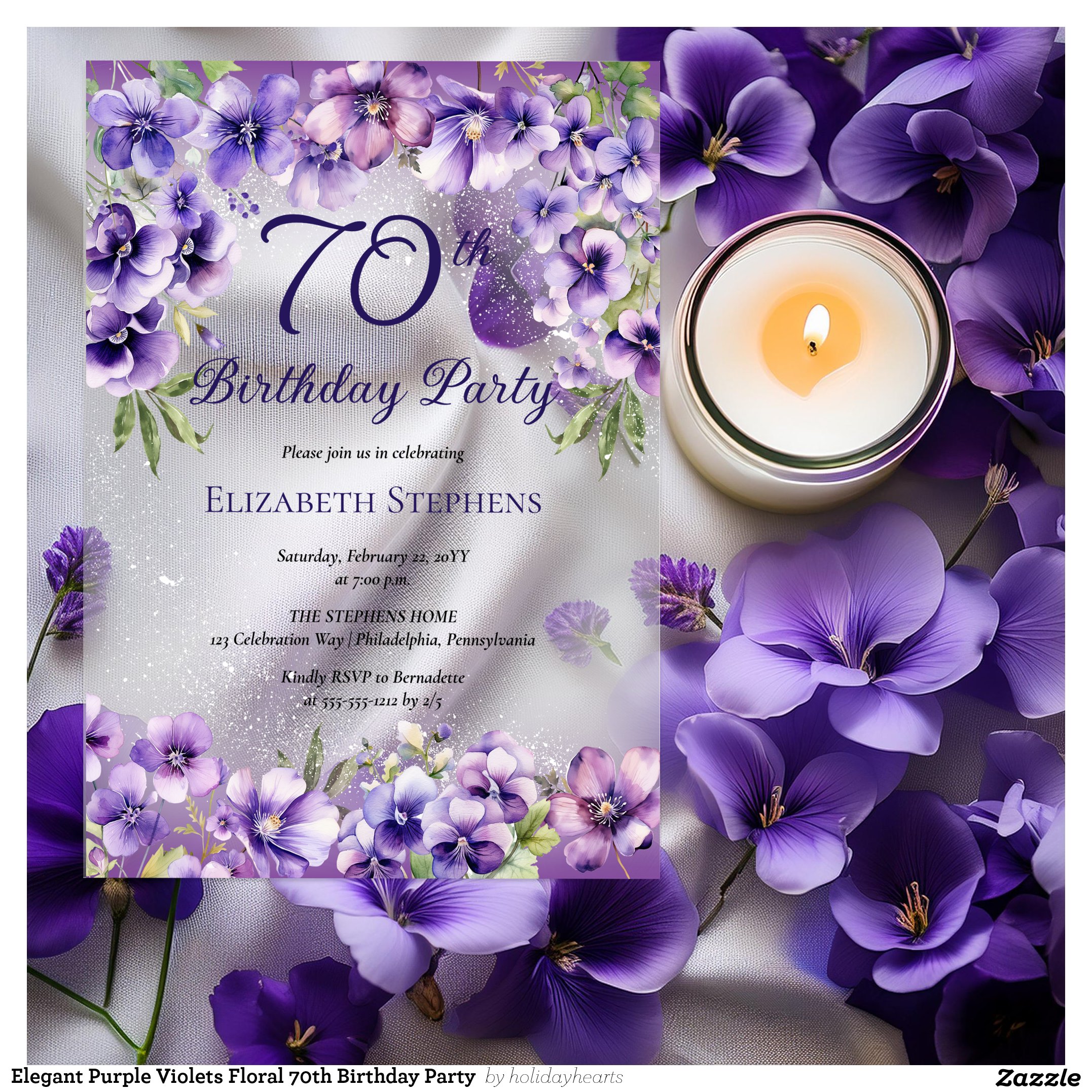 Elegant Purple Violets Floral 70th Birthday Party  Acrylic Invitations
