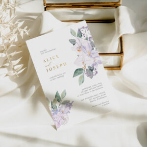 Elegant Purple Watercolor Flowers Greenery Wedding Foil Invitation