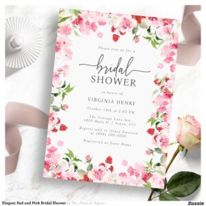 Elegant Red and Pink Bridal Shower Invitation