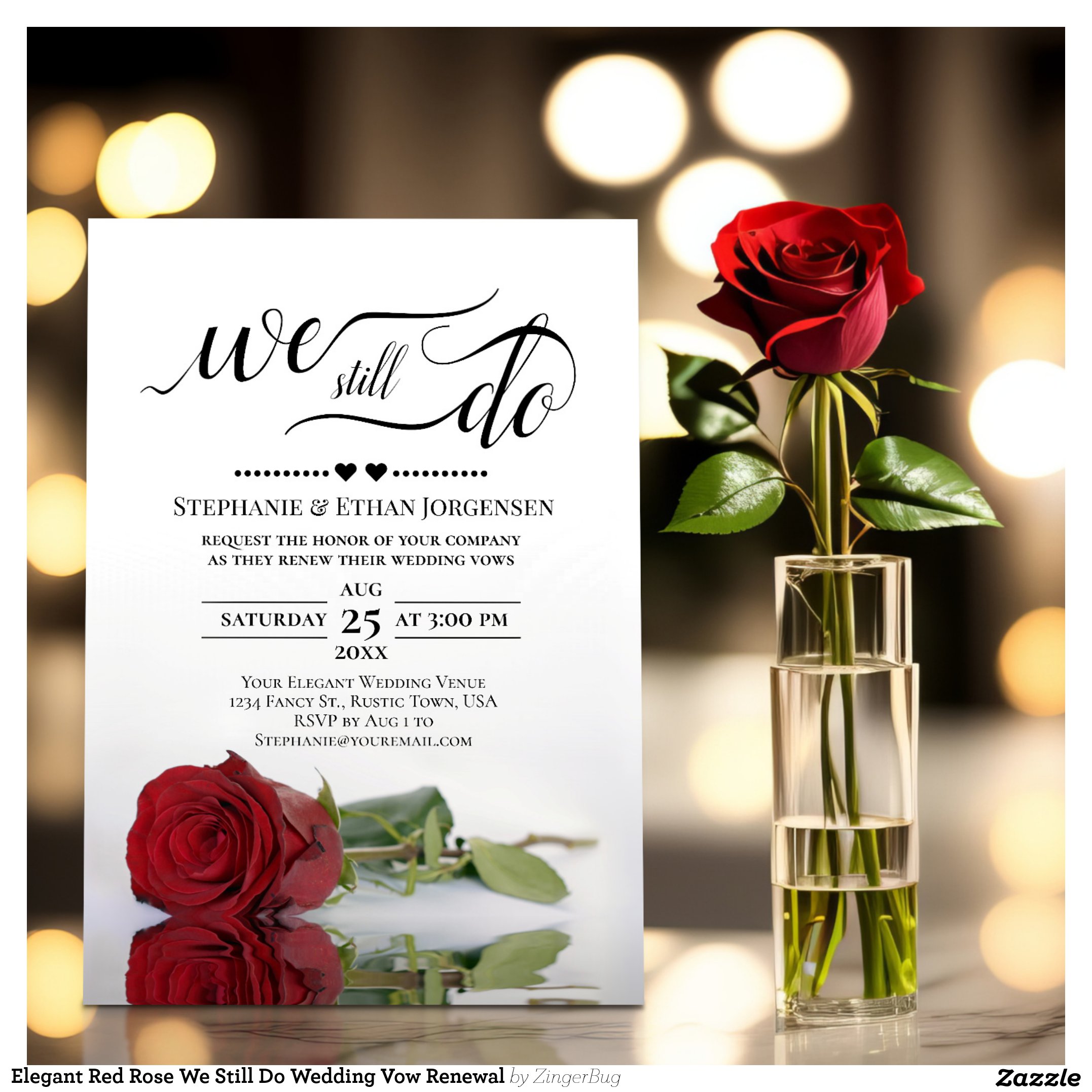 Elegant Red Rose We Still Do Wedding Vow Renewal Invitation