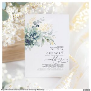 Elegant Romantic Succulents Gold Greenery Wedding Foil Invitation