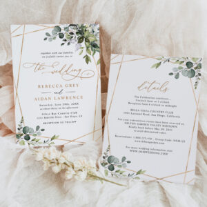 Elegant Rustic All-In-One Gold Greenery Wedding Invitation