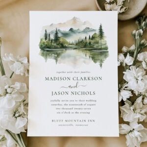 Elegant Rustic Pine Mountain Landscape Wedding Invitation