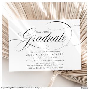 Elegant Script Black and White Graduation Party Invitation