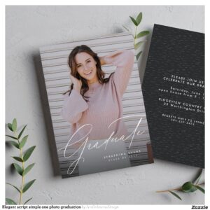 Elegant script simple one photo graduation invitation