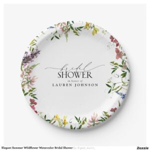 Elegant Summer Wildflower Watercolor Bridal Shower Paper Plates