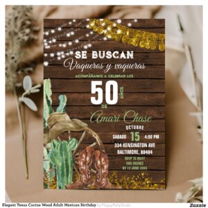 Elegant Texas Cactus Wood Adult Mexican Birthday Invitation