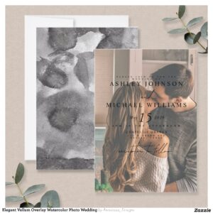 Elegant Vellum Overlay Watercolor Photo Wedding Invitation