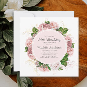 Elegant Vintage Blush Pink Floral 75th Birthday Invitation