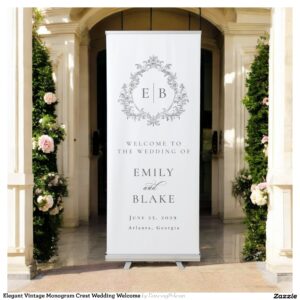 Elegant Vintage Monogram Crest Wedding Welcome Retractable Banner