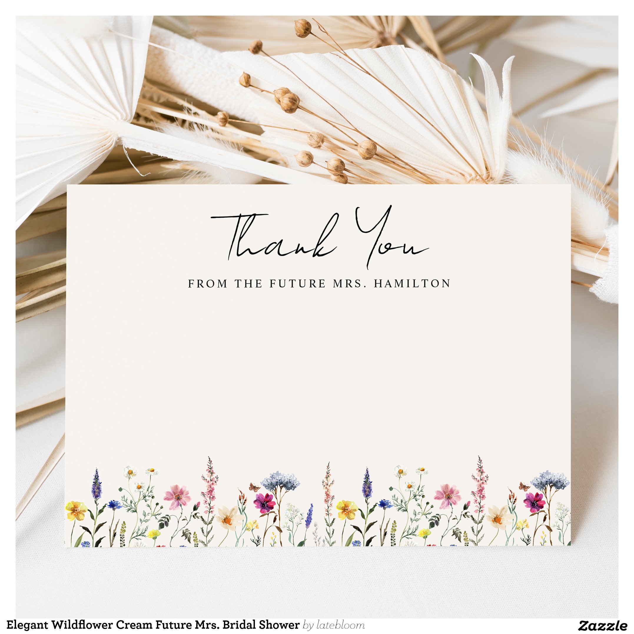 Elegant Wildflower Cream Future Mrs. Bridal Shower Thank You Card