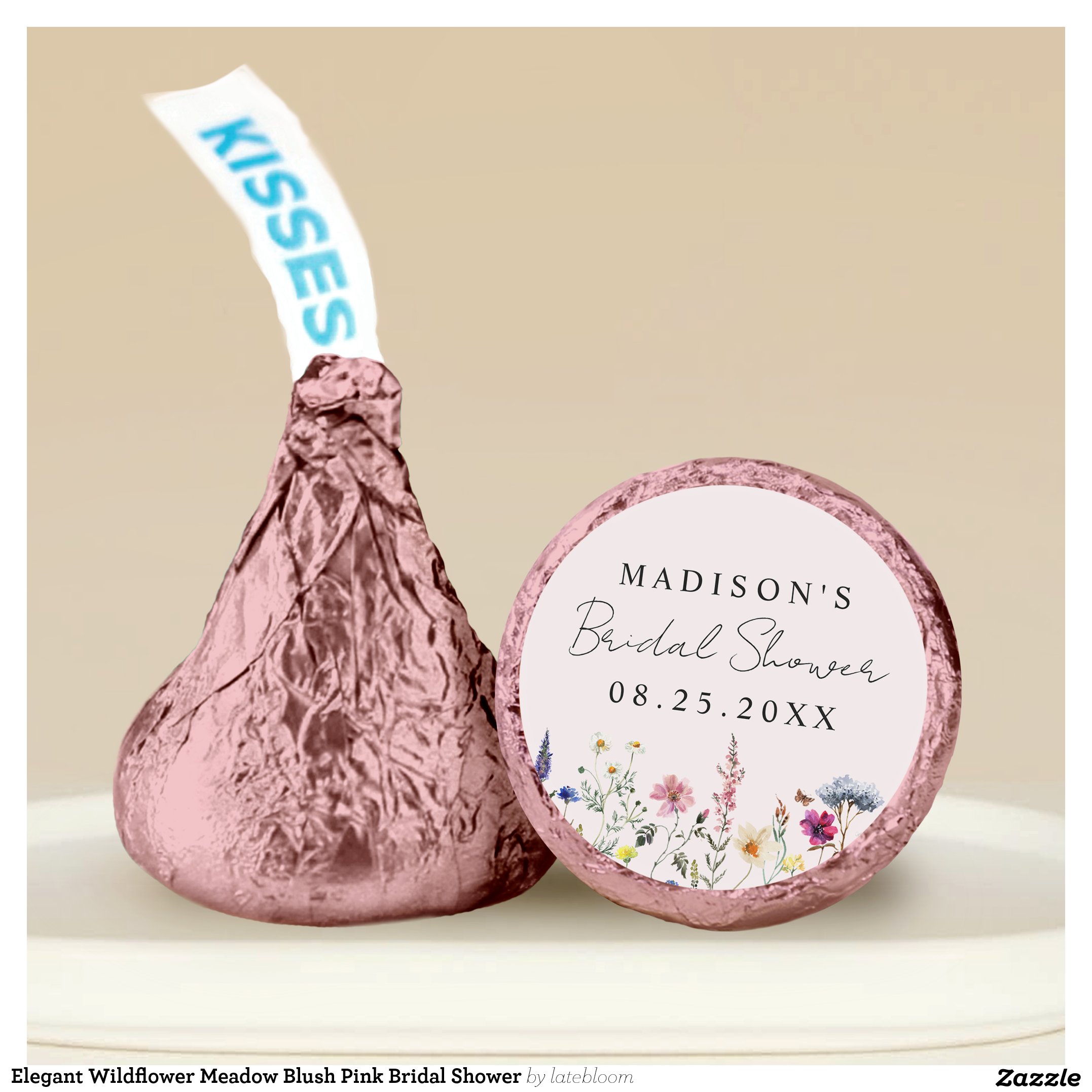 Elegant Wildflower Meadow Blush Pink Bridal Shower Hershey?'s Kisses?
