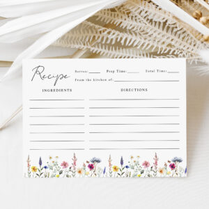 Elegant Wildflower Meadow Bridal Shower Recipe Enclosure Card
