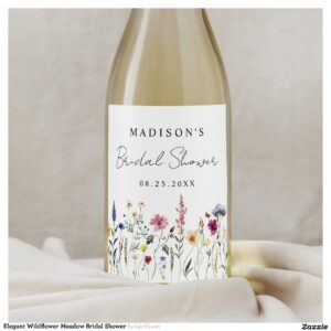Elegant Wildflower Meadow Bridal Shower Wine Label